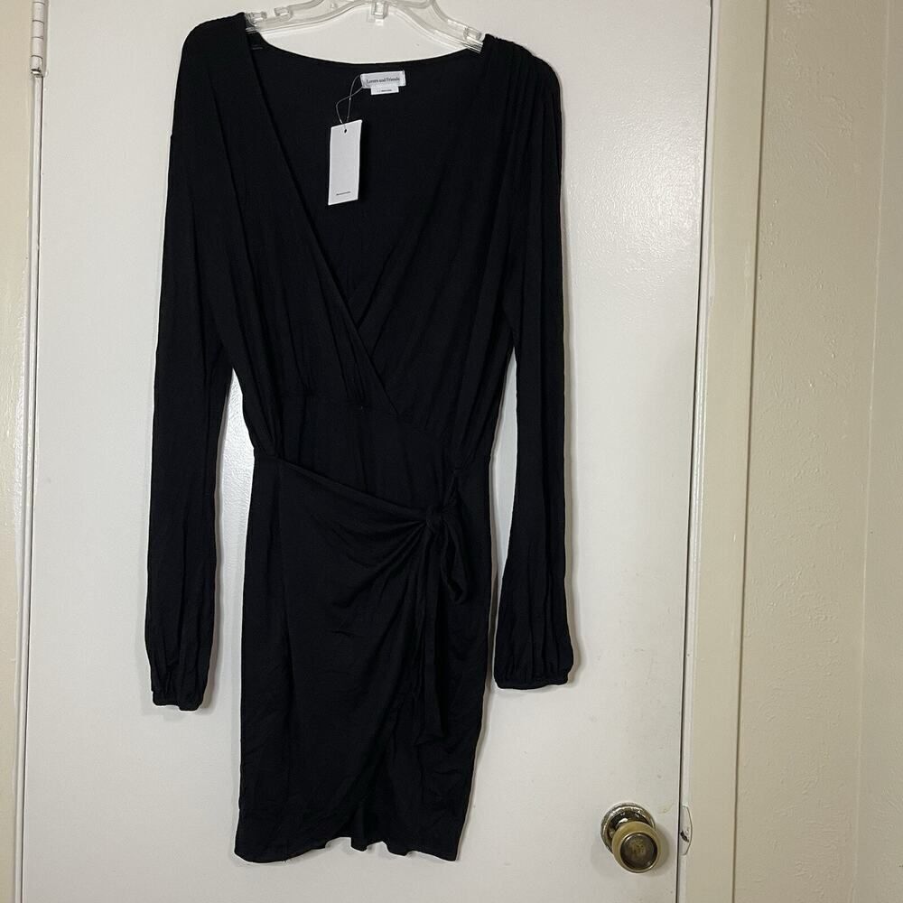 Lovers + Friends black wrapped knit long sleeve mini dress size large